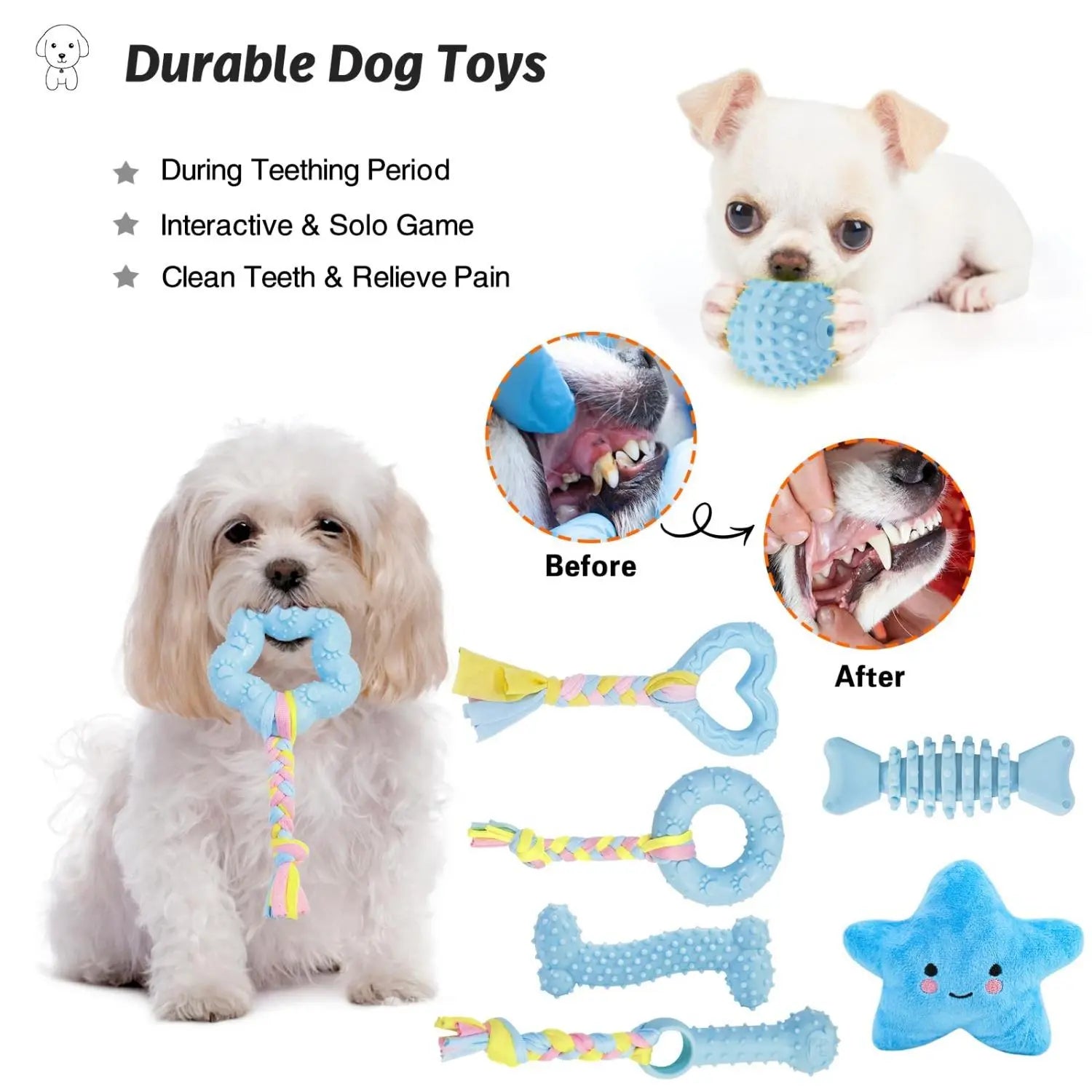 8/6 Pack Blue Puppy Toys Set,Puppy Chew Toys for Teething,Cute Pink Small Dog Toys Set,Teething Toys for Puppies,Soft Durable Interactive Chew Toy for Small Dogs,Christmas Party Father'S Day Gifts
