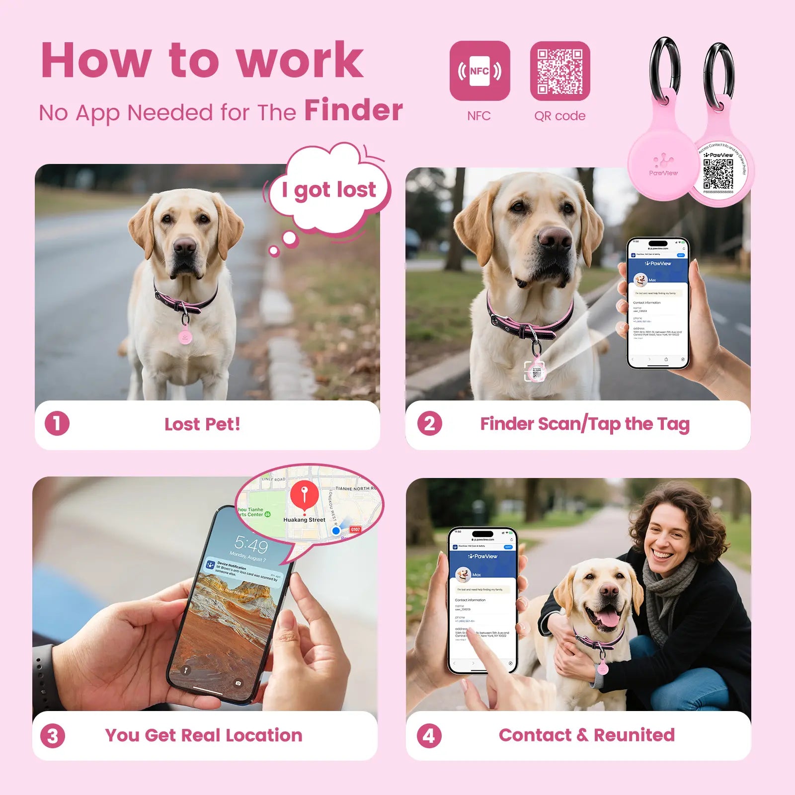 Pawview QR & NFC Dog ID Tag, Personalized Pet Profile, Emergency Contact & Scan Alert, Suitable for Collars and Harnesses Dog Accessories