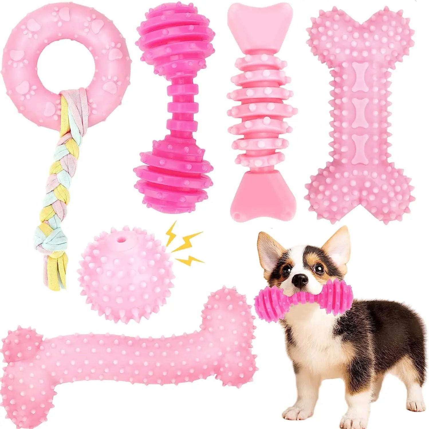 8/6 Pack Blue Puppy Toys Set,Puppy Chew Toys for Teething,Cute Pink Small Dog Toys Set,Teething Toys for Puppies,Soft Durable Interactive Chew Toy for Small Dogs,Christmas Party Father'S Day Gifts
