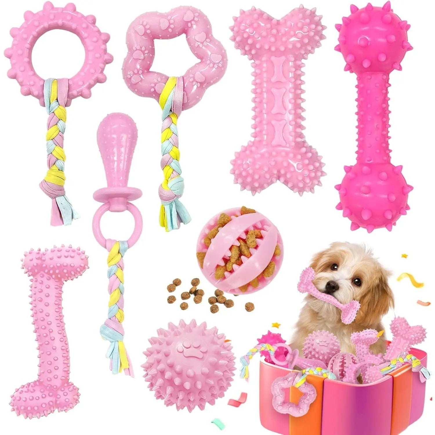 8/6 Pack Blue Puppy Toys Set,Puppy Chew Toys for Teething,Cute Pink Small Dog Toys Set,Teething Toys for Puppies,Soft Durable Interactive Chew Toy for Small Dogs,Christmas Party Father'S Day Gifts