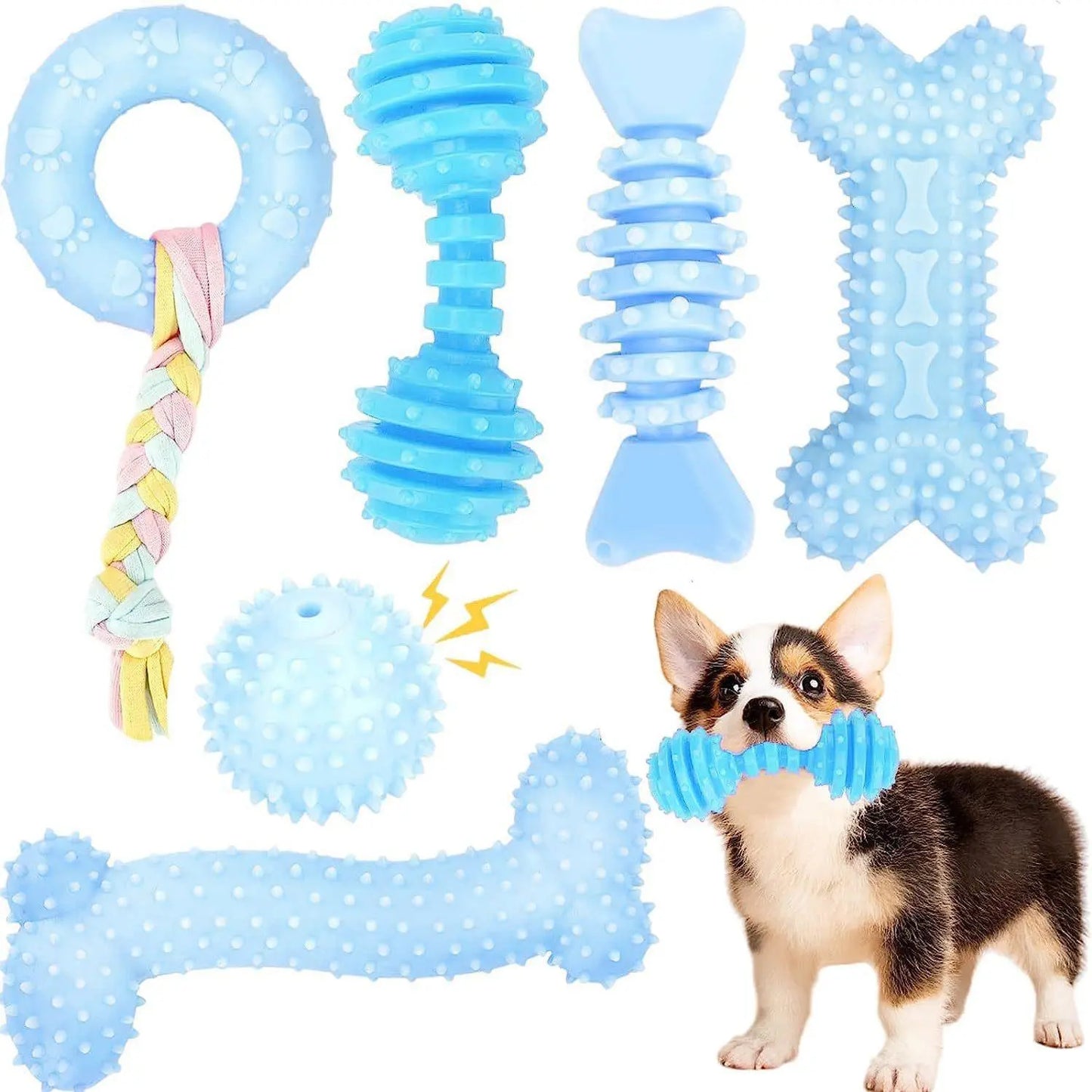 8/6 Pack Blue Puppy Toys Set,Puppy Chew Toys for Teething,Cute Pink Small Dog Toys Set,Teething Toys for Puppies,Soft Durable Interactive Chew Toy for Small Dogs,Christmas Party Father'S Day Gifts