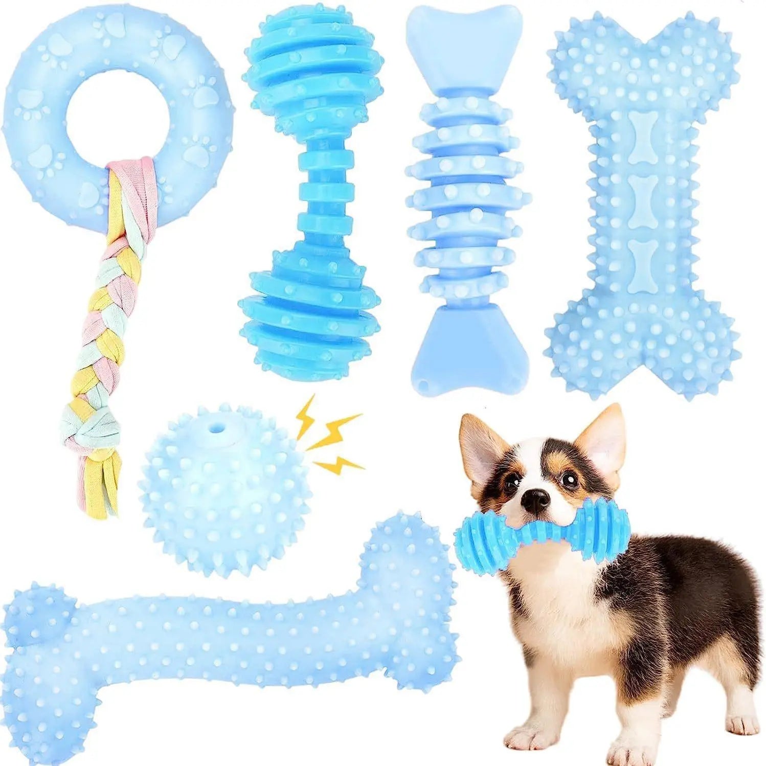 8/6 Pack Blue Puppy Toys Set,Puppy Chew Toys for Teething,Cute Pink Small Dog Toys Set,Teething Toys for Puppies,Soft Durable Interactive Chew Toy for Small Dogs,Christmas Party Father'S Day Gifts