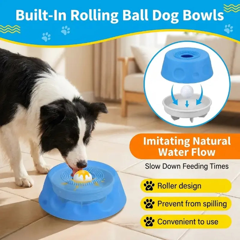 #Summervibes 3-In-1 Suction Slow Feeder Dog Lick Bowl, No-Spill Licking Mat with Built-In Treat Ball & Cleaning Brush, Interactive Anti-Slip Dog Bowl for Yogurt, Peanut Butter & Liquid Treats